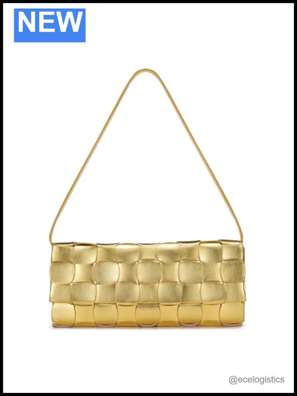 Gold Woven Clutch with Chain Strap | Evening Bag